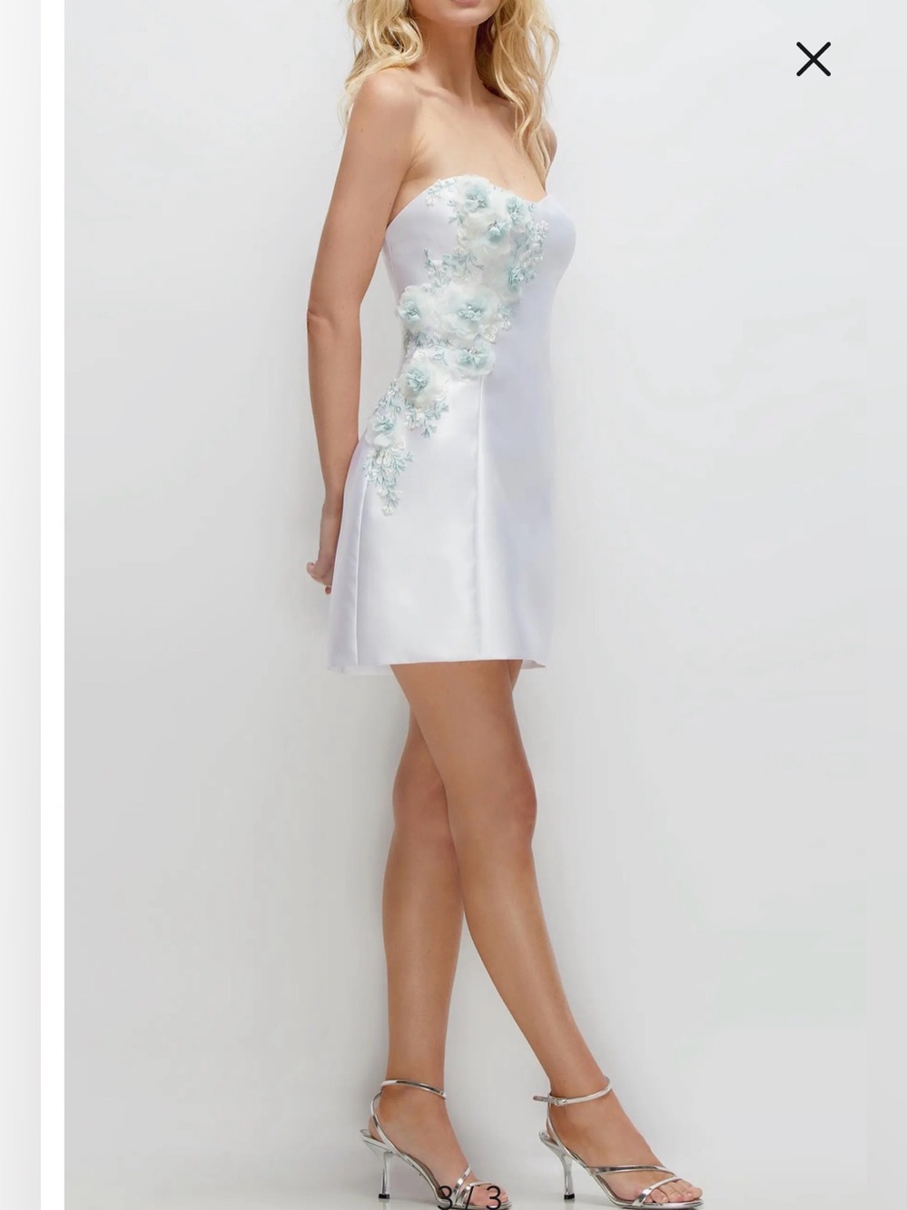Dessy Collection White Strapless 3D Floral Mini Dress Size 8 Bridal Party